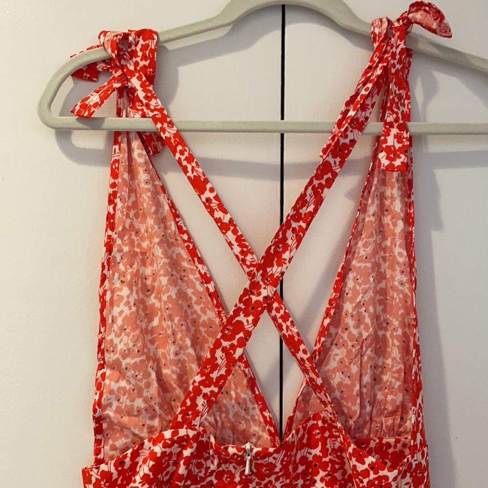NEW - orange/red and white printed, plunge maxi dress - Picture 5 of 7
